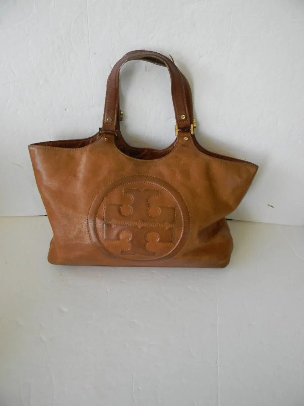 Tory Burch Bombe Leather Tote Bag Brown Logo Shoulder Bag